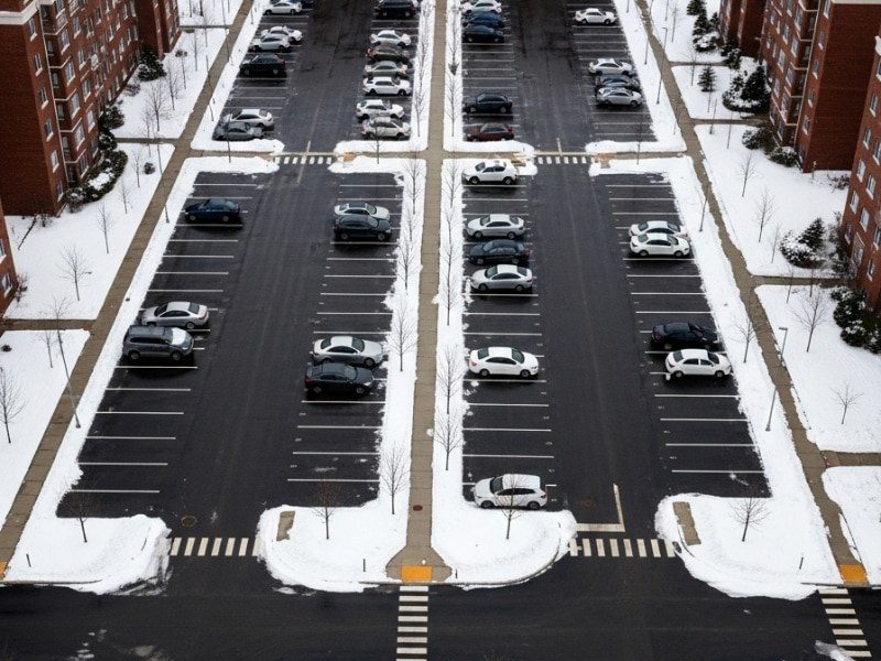 Cleared parking rows at an apartment community