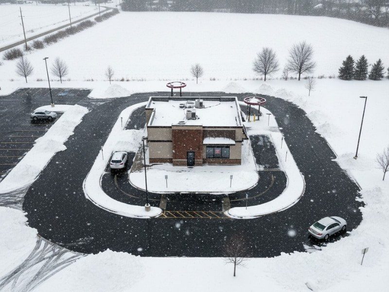 Cleared drive-thru loop and lot at a restaurant