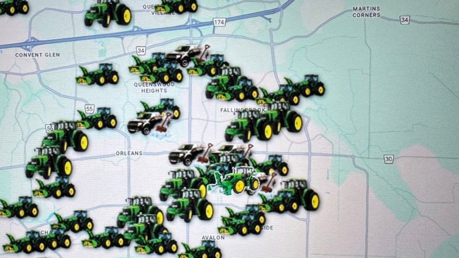 Equipment tracking screen showing live unit locations across a service map